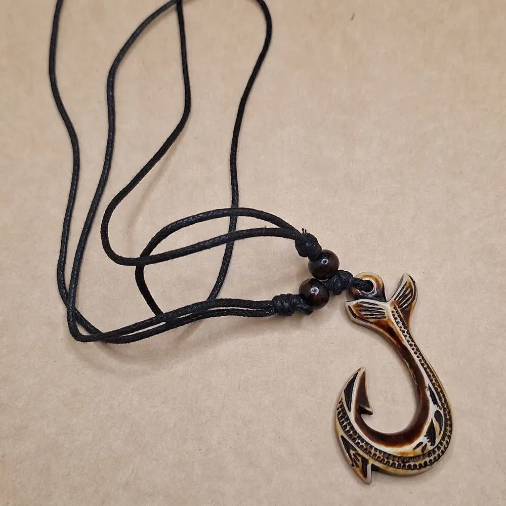 Maui Hawaiian fish hook necklace adjustable Tribal pendant nautical jewelry